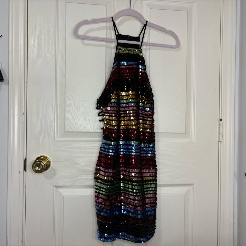 Privy Multicolor Sequin Halter Mini Dress